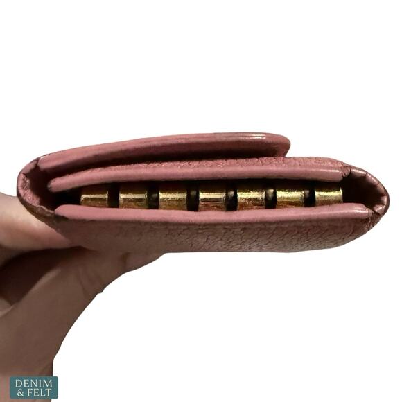 Miu Miu Pink Leather Key Holder Wallet Gold Logo Bow Designer Luxury